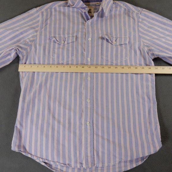 Paper Denim Cloth Womens Shirt Medium Blue Stripe Pockets Cotton Roll Tab Sleeve - Picture 3 of 8